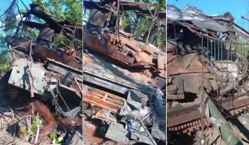 Phần xác xe tăng được cho là của T-90M xuất hiện trong đoạn video mà Ukraine đăng tải. Ảnh: Military Watch.