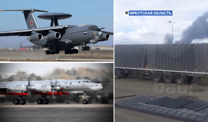 Hình ảnh máy bay cảnh báo sớm A-50 AEW&C, máy bay ném bom Tu-95MSM và cuộc tấn công bằng máy bay không người lái của Ukraine. Ảnh: MW.