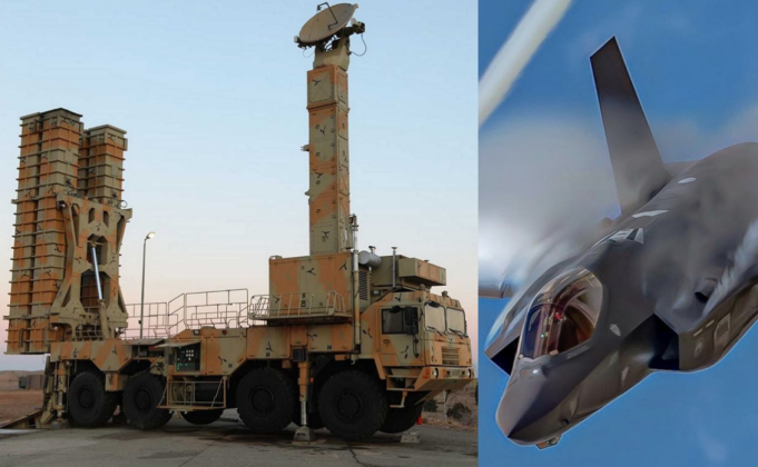 Hệ thống phóng và radar của hệ thống phòng không Bavar 373 (bên trái) và chiến đấu cơ F-35. Ảnh: MW.