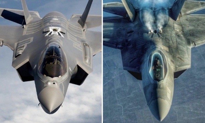 Chiến đấu cơ tàng hình F-35 và F-22 của Không quân Mỹ. Ảnh: MW.