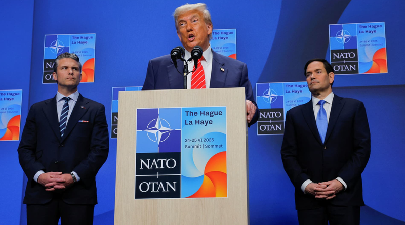 Tổng thống Mỹ Donald Trump tại cuộc họp báo tại hội nghị thượng đỉnh NATO hôm 25/6. Ảnh: CNBC.