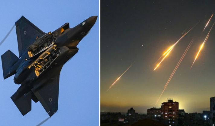 Máy bay F-35 của Israel và tên lửa đạn đạo của Iran tấn công Israel. Ảnh: MW.