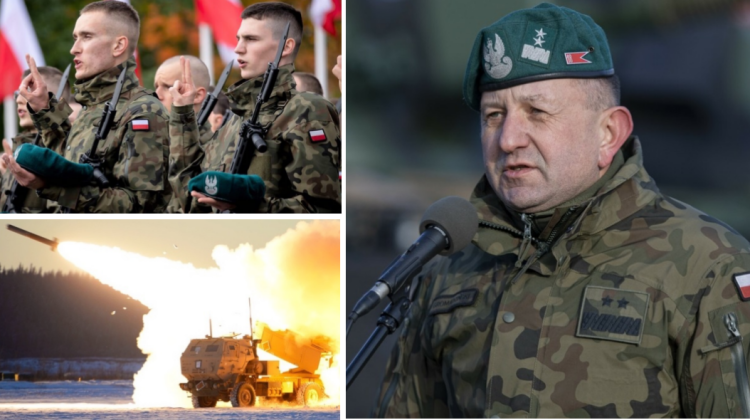 Tướng Jaroslaw Gromadzinski, hình ảnh các binh sĩ Ba Lan và hệ thống HIMARS. Ảnh: MW.