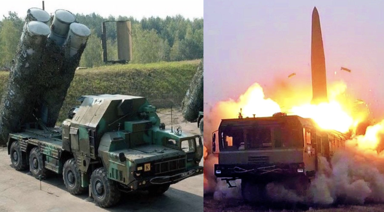 Hệ thống phòng không S-300P của Ukraine và một vụ phóng tên lửa Iskander-M của Nga. Ảnh: MW.