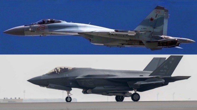 Máy bay chiến đấu Su-35 của Nga (trên) và F-35 của Mỹ. Ảnh: MW.
