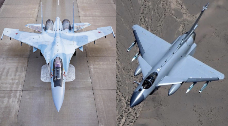 Chiến đấu cơ Su-35 của Nga (trái) và J-10C của Trung Quốc. Ảnh: MW.