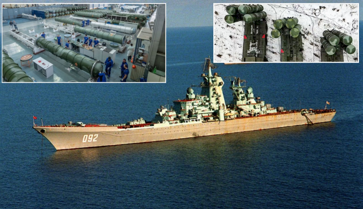 Tàu tuần dương lớp Kirov của Nga và bệ phóng S-400. Ảnh: MW.