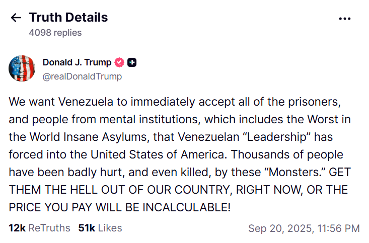 Ông Trump yêu cầu Venezuela tiếp nhận những tên tội phạm tồi tệ nhất thế giới 2.png