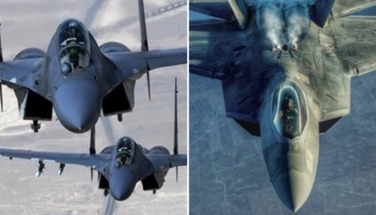 Chiến đấu cơ J-16 của Trung Quốc (trái) và F-22 của Mỹ. Ảnh: MW.