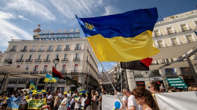 Một cuộc biểu tình ủng hộ Ukraine tại Madrid, Tây Ban Nha, ngày 24/8. Ảnh: Getty.
