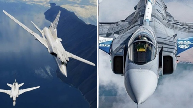 Máy bay ném bom Tu-22M3 và máy bay chiến đấu Gripen. Ảnh: MW.