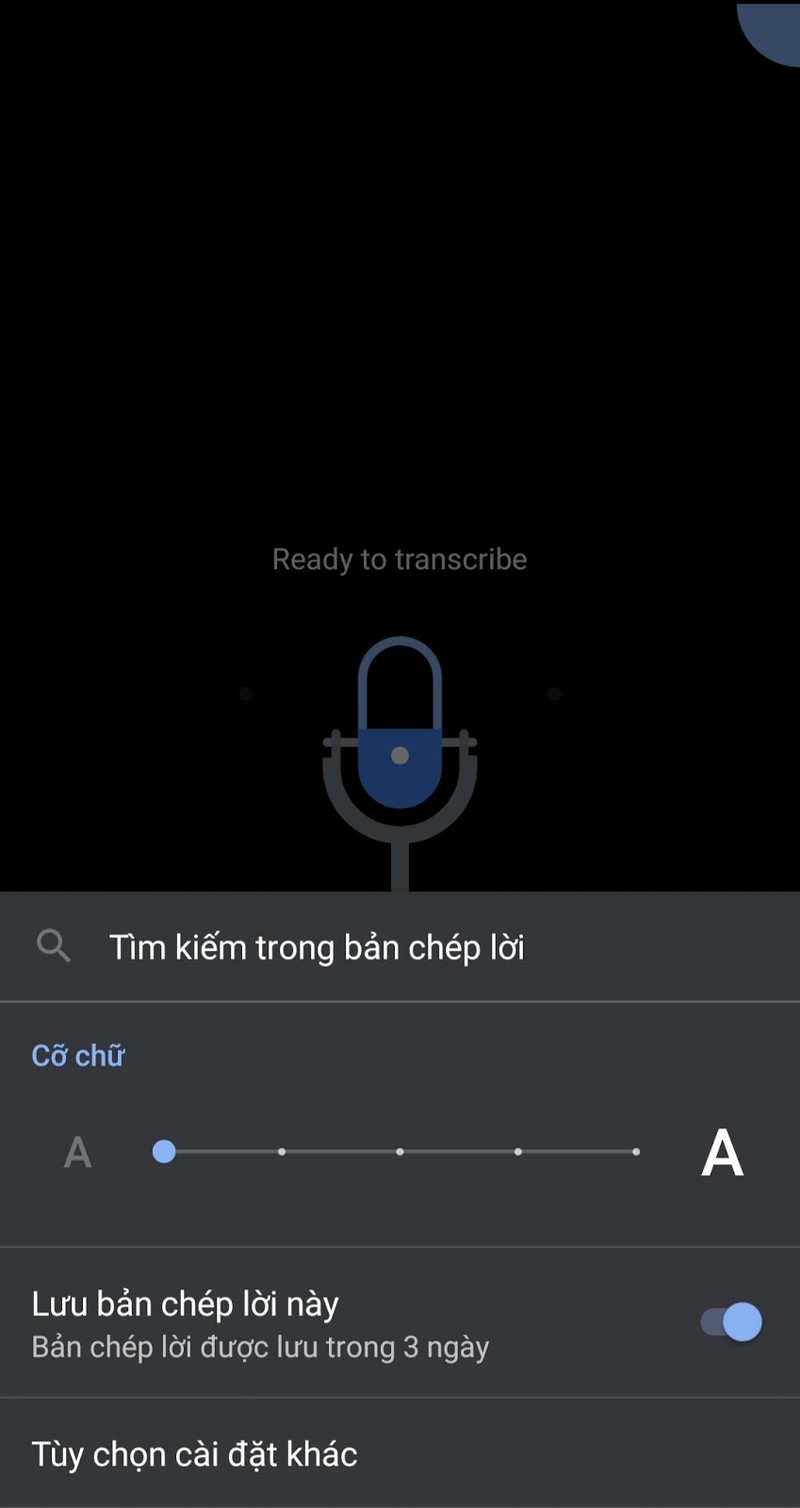 Giao diện đơn giản của ứng dụng Google Live Transcribe Giao diện đơn giản của ứng dụng Google Live Transcribe