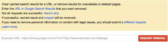 Công cụ xóa URL của Google. Ảnh: CNET