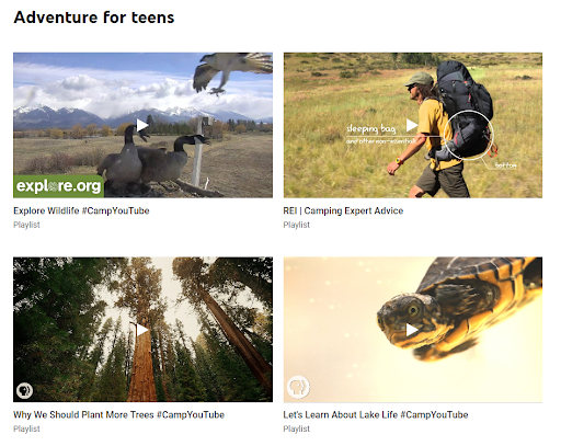 Những video đa dạng chủ đề trên Camp YouTube.