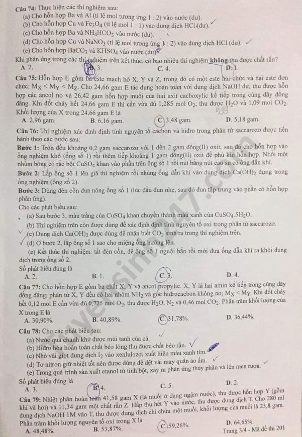 Đề thi tốt nghiệp THPT 2020 môn Hóa học. Nguồn: TTHN