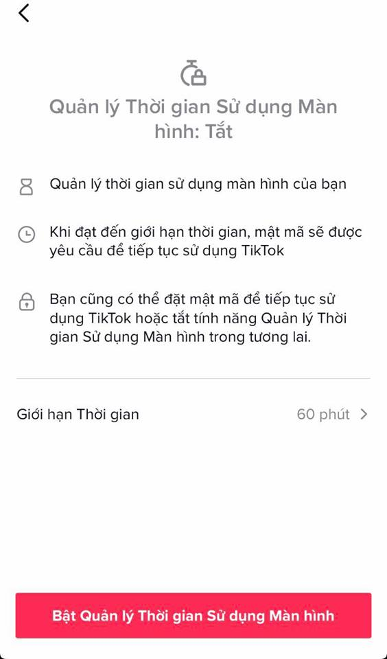 Thiết lập thời gian sử dụng TikTok phù hợp giúp người dùng quản lý trang cá nhân. (Ảnh chụp màn hình)