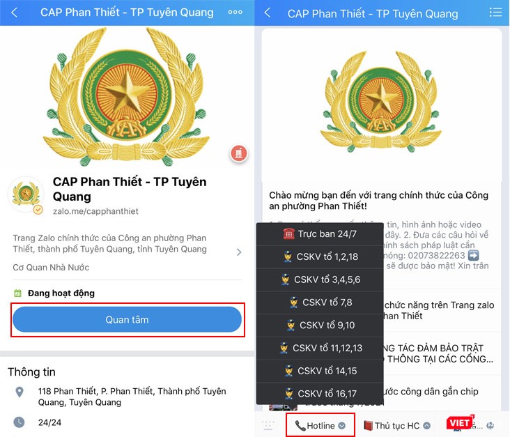 Công an tỉnh Tuyên Quang đã cập nhật các thông tin để người dân tiện liên lạc khi phản ánh.