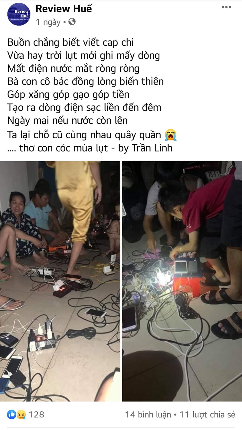 Người dân chia sẻ nguồn điện ít ỏi trong mùa lũ. Ảnh chụp màn hình. Người dân chia sẻ nguồn điện ít ỏi trong mùa lũ. Ảnh chụp màn hình.