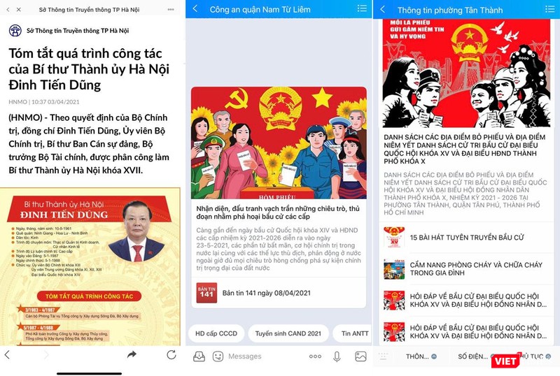 Các thông tin về bầu cử đại biểu Quốc hội và đại biểu HĐND trên các tài khoản Zalo.