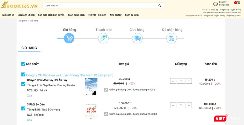 Giao diện đặt hàng sách.