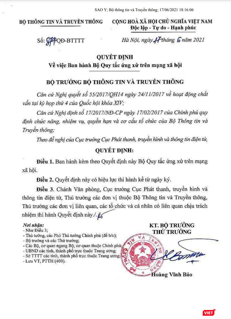 Quyết định của Bộ TT&TT. Quyết định của Bộ TT&TT.