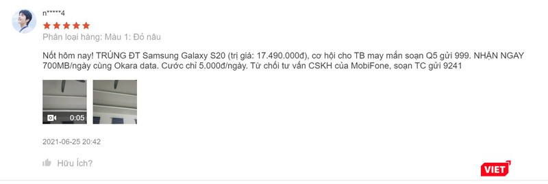 Đánh giá có kèm các nội dung quảng cáo không liên quan.