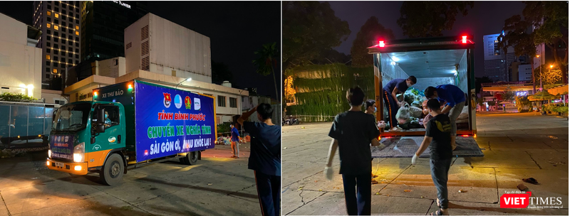 Ngay khi “Chuyến xe nghĩa tình” vào bến tại Nhà Văn hóa thanh niên (Quận 1), các tình nguyện viên đã chờ sẵn để vận chuyển hàng hóa xuống. Ngay khi “Chuyến xe nghĩa tình” vào bến tại Nhà Văn hóa thanh niên (Quận 1), các tình nguyện viên đã chờ sẵn để vận chuyển hàng hóa xuống.