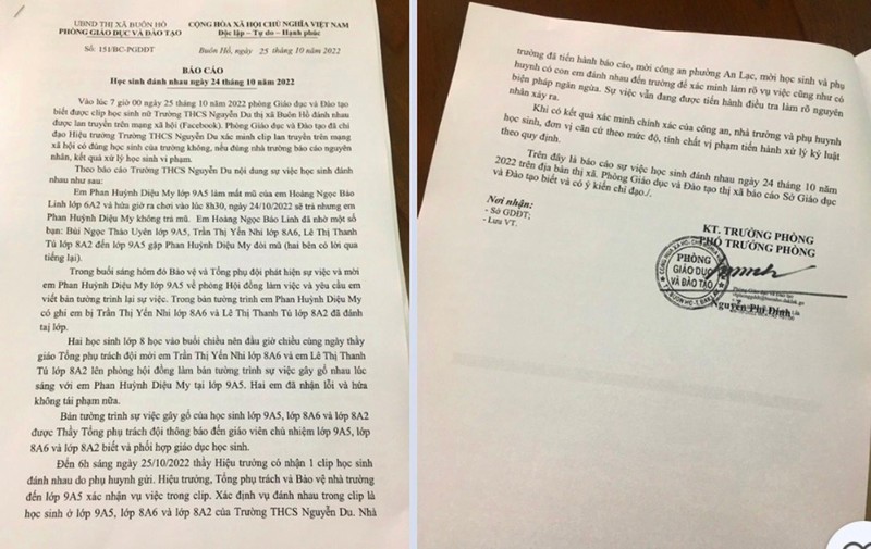 Báo cáo do thầy Phó phòng GD-ĐT thị xã ký