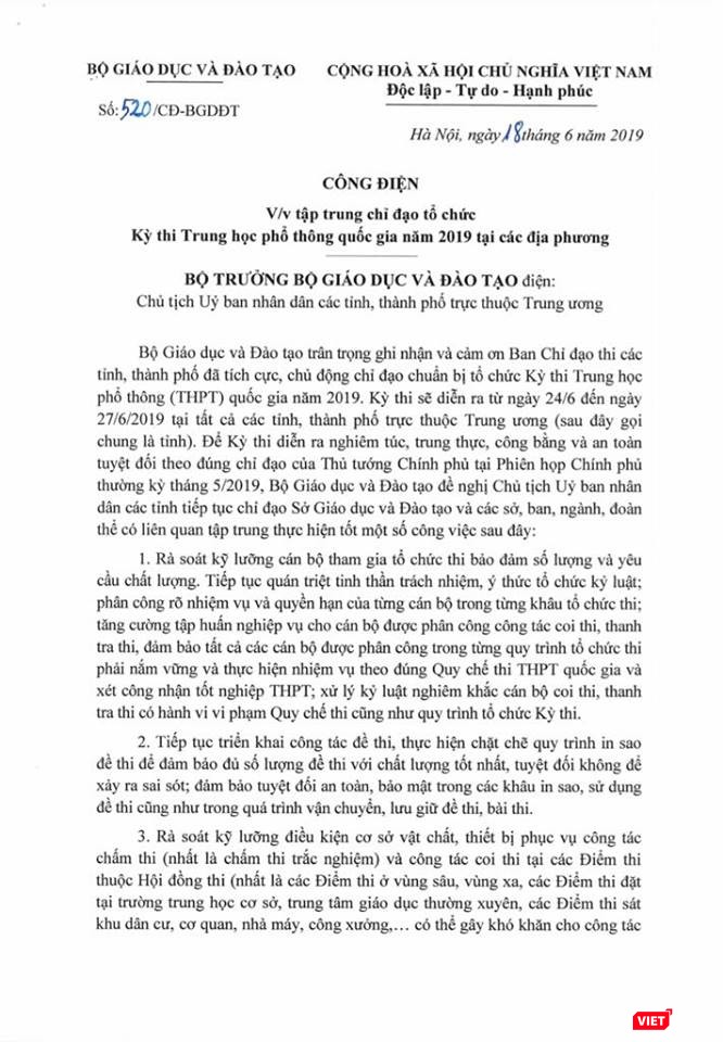 Công điện của Bộ GD&ĐT