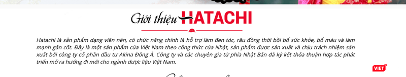 Sản phẩm thực phẩm bảo vệ sức khỏe Hatachi đang được quảng cáo trên trang hatachivn.com. Ảnh: hatachivn.com