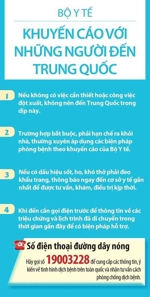 Bộ Y tế khuyến cáo những người đến Trung Quốc. Ảnh: Bộ Y tế