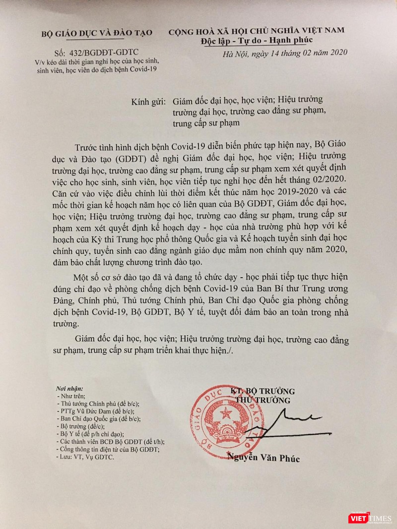 Công văn của Bộ GD&ĐT. Ảnh: Minh Thúy