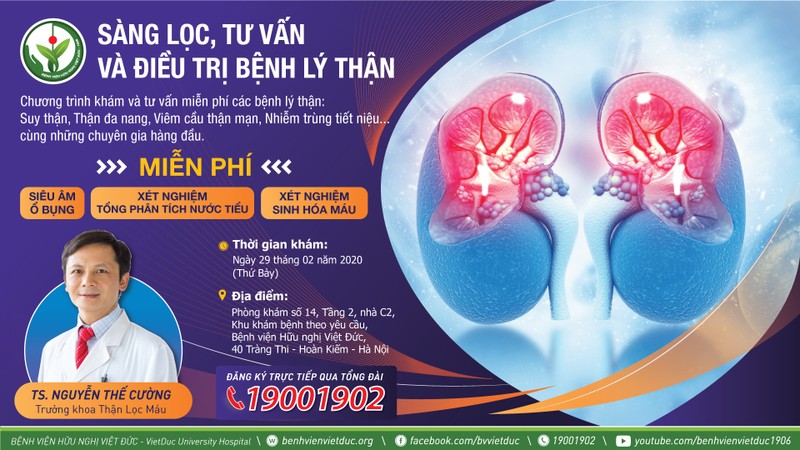 Bệnh viện Hữu nghị Việt Đức tổ chức chương trình khám tư vấn miễn phí các bệnh lý về thận. Ảnh: Bệnh viện cung cấp Bệnh viện Hữu nghị Việt Đức tổ chức chương trình khám tư vấn miễn phí các bệnh lý về thận. Ảnh: Bệnh viện cung cấp