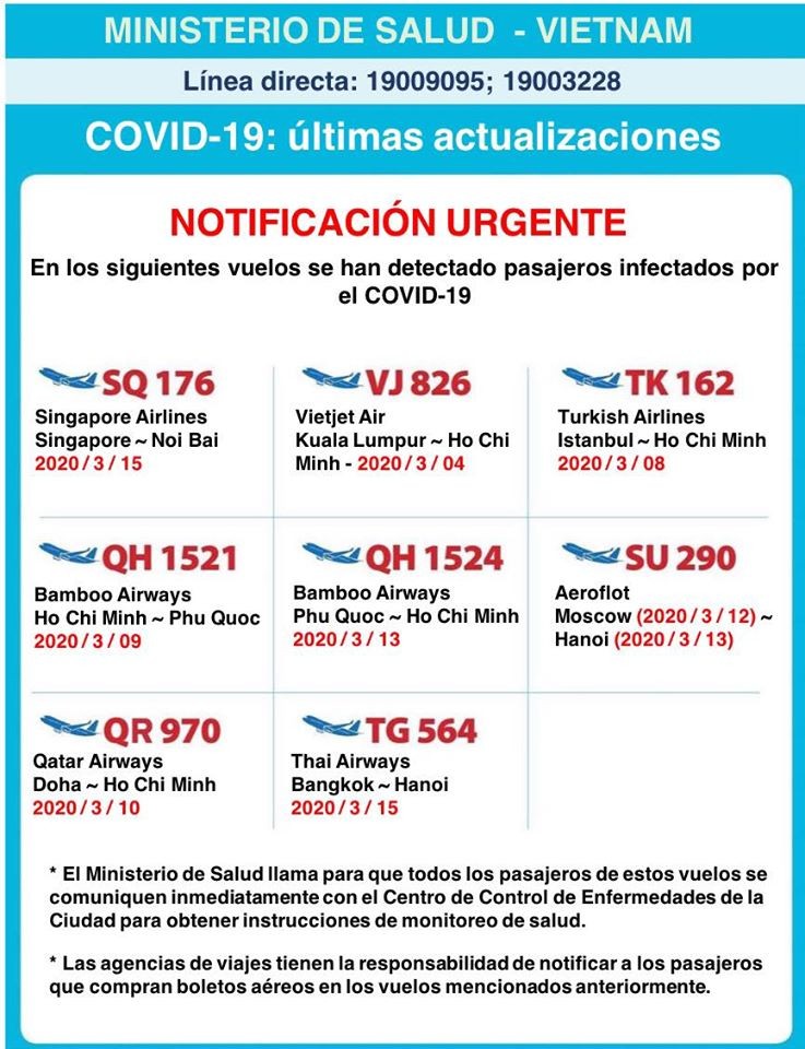 Thông báo của Bộ Y tế bằng tiếng Tây Ban Nha. Ảnh: Vũ Mạnh Cường Thông báo của Bộ Y tế bằng tiếng Tây Ban Nha. Ảnh: Vũ Mạnh Cường