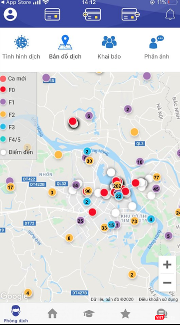 Các trường hợp F1,2,3,4 được xác định rõ trên bản đồ. Ảnh: Minh Thúy Các trường hợp F1,2,3,4 được xác định rõ trên bản đồ. Ảnh: Minh Thúy