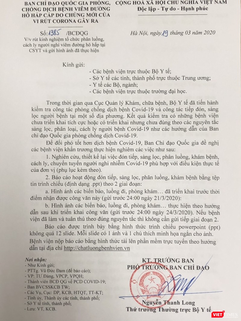 Văn bản của Ban Chỉ đạo Quốc gia phòng, chống dịch COVID-19 Văn bản của Ban Chỉ đạo Quốc gia phòng, chống dịch COVID-19