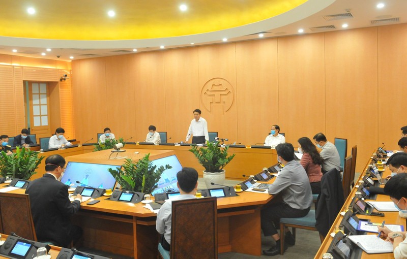 Họp Ban Chỉ đạo phòng, chống dịch COVID-19 tại UBND TP. Hà Nội. Ảnh: UBND TP. Hà Nội