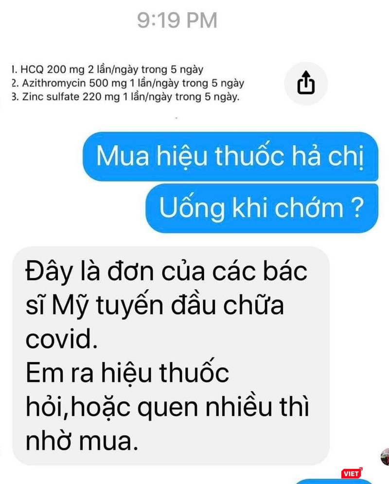 Đơn thuốc trị COVID-19 lan truyền trên mạng (Ảnh: MT)