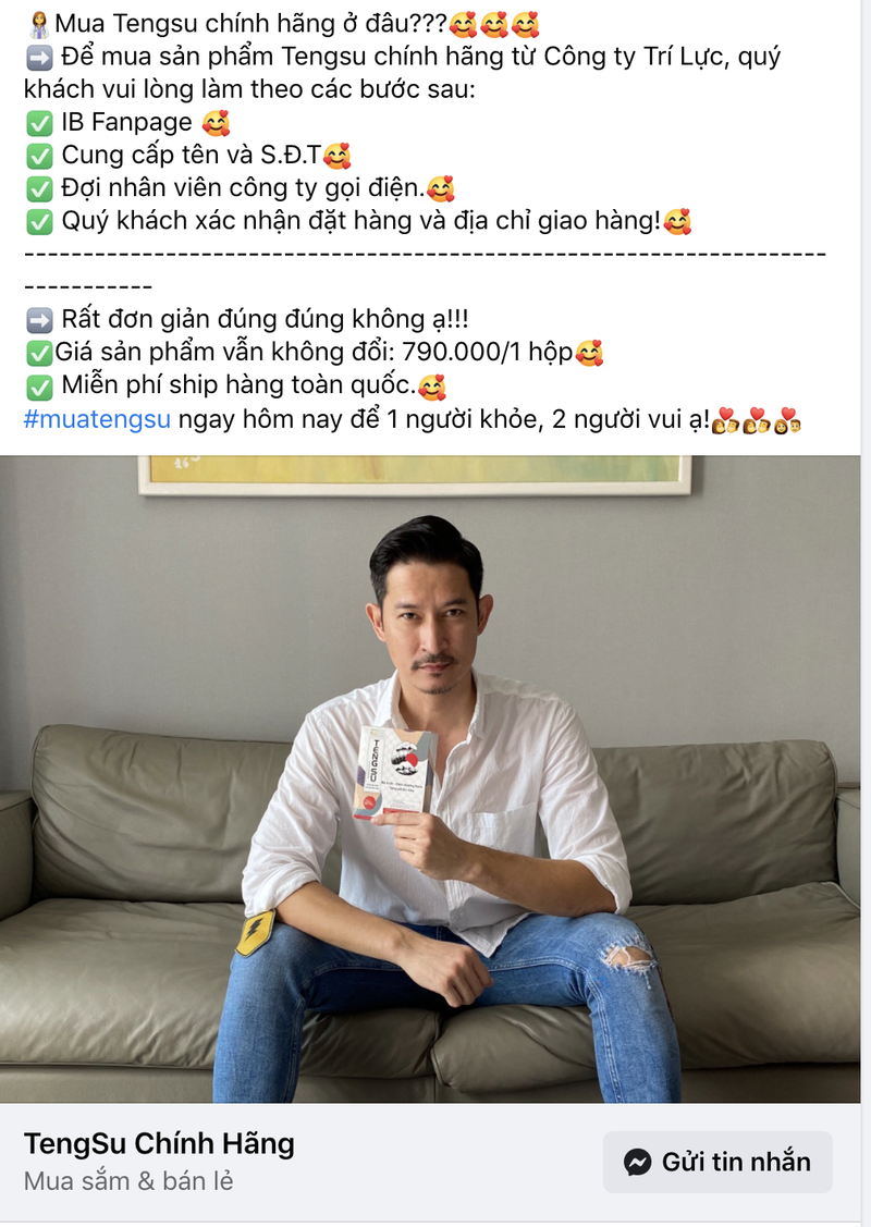 Hình ảnh quảng cáo viên ngậm Tengsu của diễn viên Huy Khánh (Ảnh chụp màn hình)