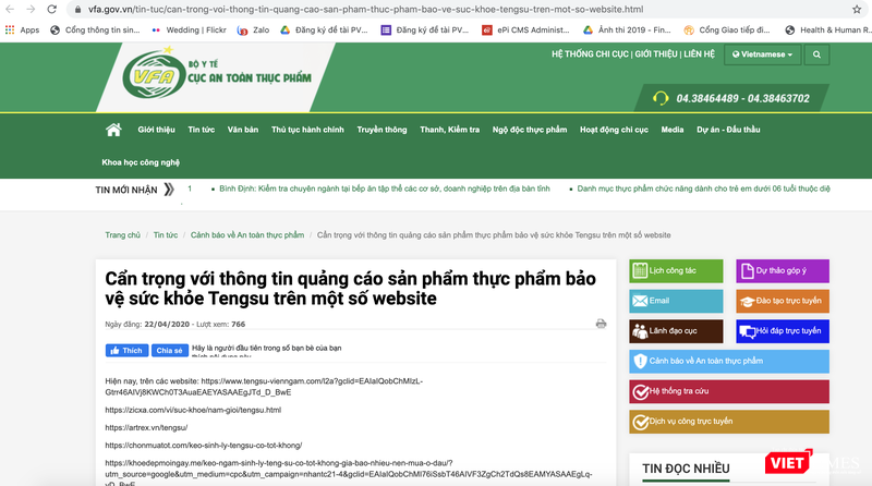 Bộ Y tế tuýt còi một loạt các trang web quảng cáo viên ngậm Tengsu vi phạm quy định pháp luật (Ảnh - VT)