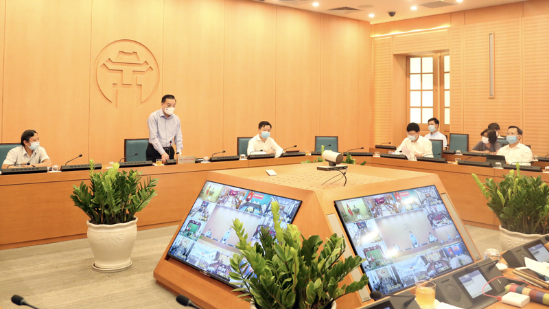 UBND TP. Hà Nội họp trực tuyến bàn về công tác phòng, chống dịch (Ảnh - Phú Khánh)