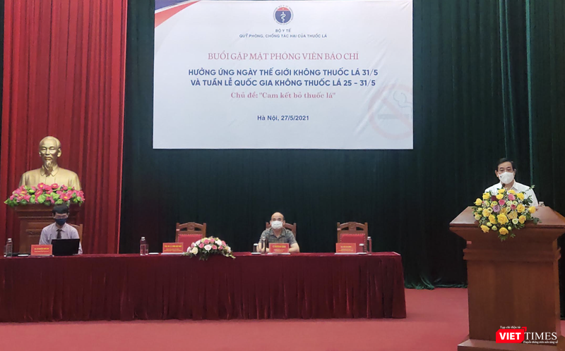 Buổi gặp mặt báo chí nhân ngày Thế giới không thuốc lá 31/5 và Tuần lễ Quốc gia không thuốc lá 25-31/5 do Quỹ phòng, chống tác hại của thuốc lá, Bộ Y tế tổ chức (Ảnh - Minh Thuý) 