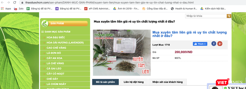 Xuyên tâm liên được bán với giá 200.000 đồng (Ảnh - VT)