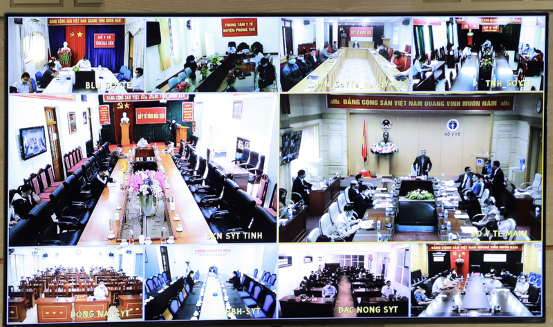 Các điểm cầu tham dự hội nghị sơ kết công tác điều trị COVID-19 do Bộ Y tế tổ chức vào sáng nay (Ảnh: Nguyễn Nhiên)