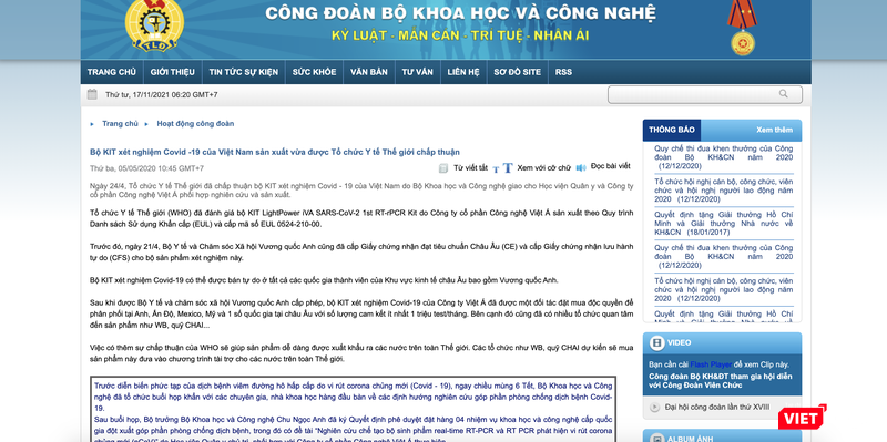 Thông báo bộ kit test của Việt Á được WHO chấp thuận của Bộ KH&amp;CN (Ảnh - VT)