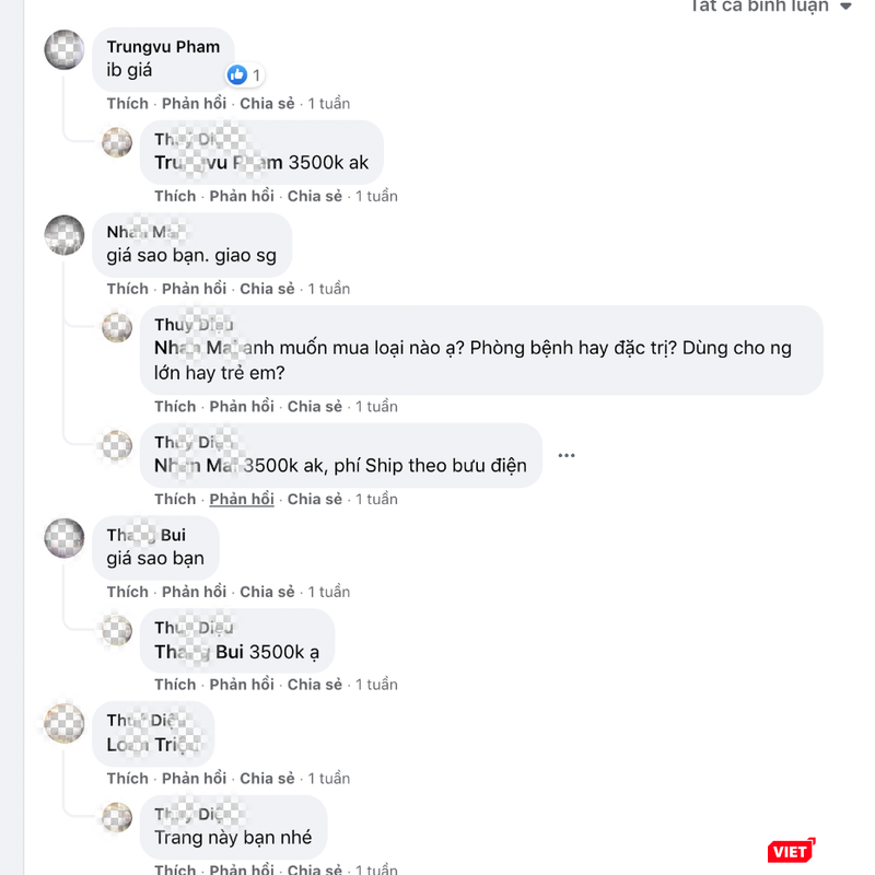 Giá bán thuốc Areplivir được công khai trong phần bình luận (Ảnh - MT)