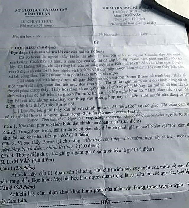 Đề thi Ngữ Văn bị lộ