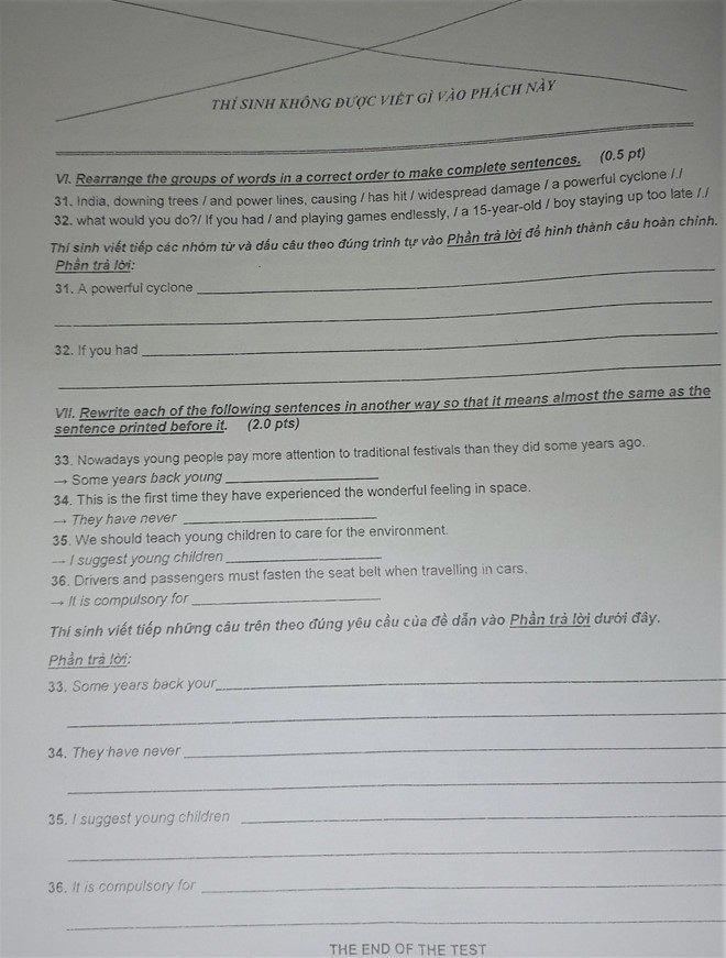 Đề thi môn tiếng Anh trong kỳ tuyển sinh lớp 10 tại TP.HCM