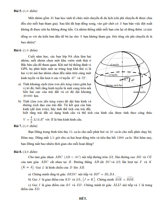 Đáp án của đề thi môn Toán 