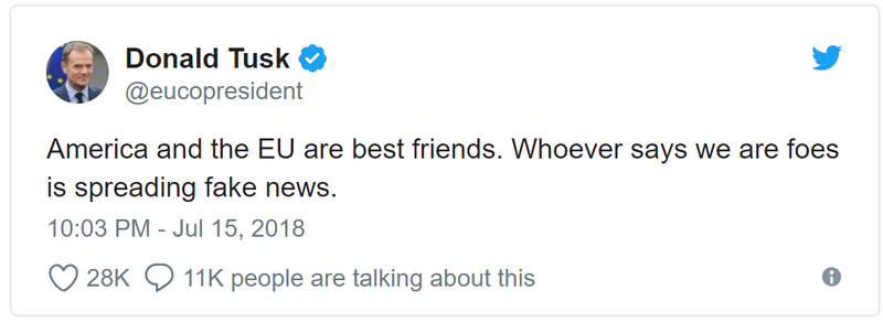Những lời ông Donald Tusk chủ tịch hội đồng châu Âu đưa lên Twitter.